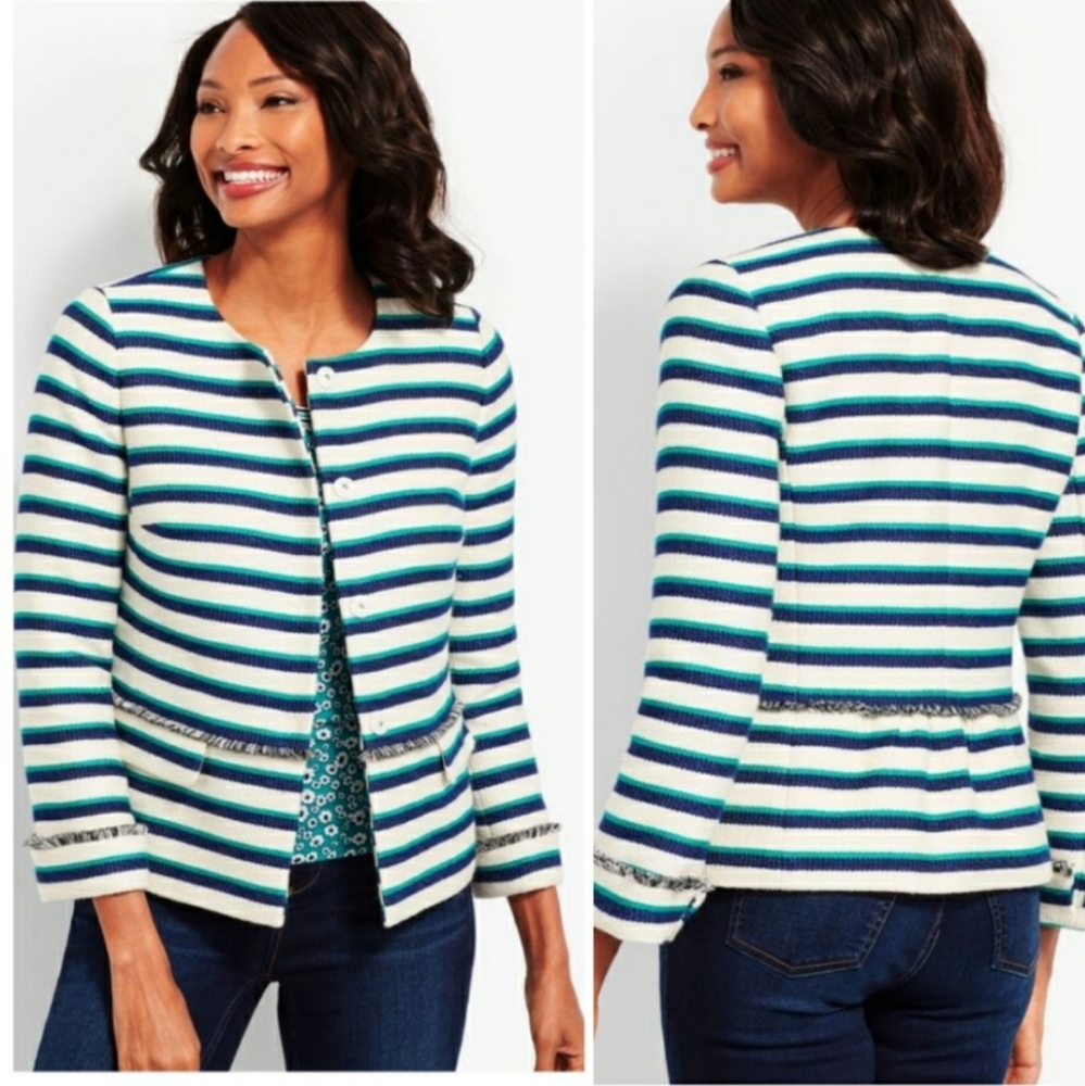 EUC Talbots Fully lined.. size 8 blazer. White/blue/green